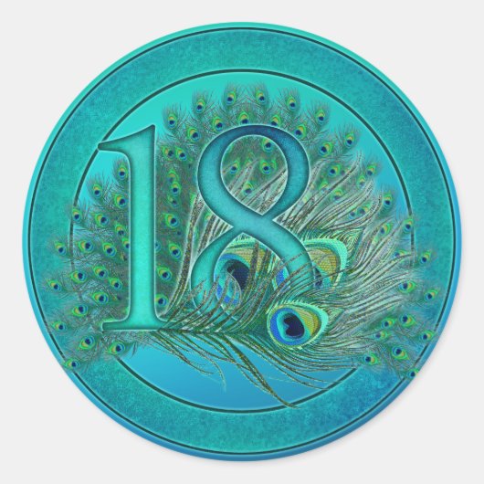 18e verjaardag of jubileum pauwennummers ronde sticker (Voorkant)
