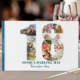 18e verjaardag Onthoud wanneer ... Blauwe fotocoll Gastenboek