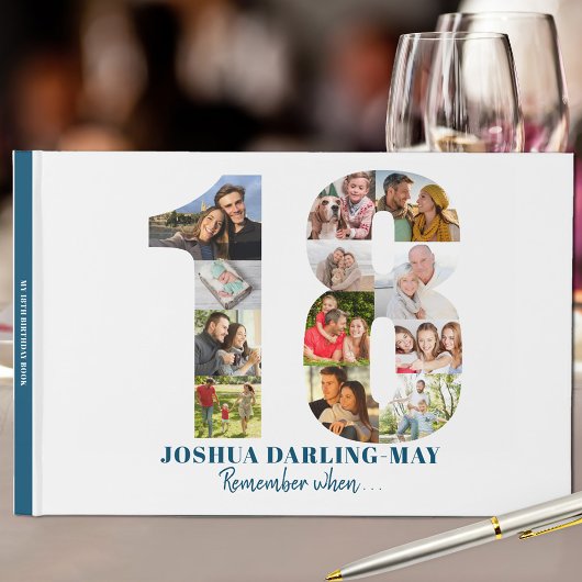 18e verjaardag Onthoud wanneer ... Blauwe fotocoll Gastenboek
