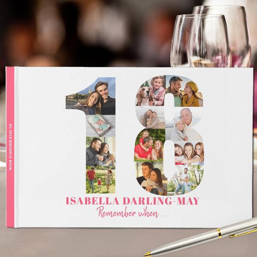 18e verjaardag Onthoud wanneer ... Roze Fotocollag Gastenboek