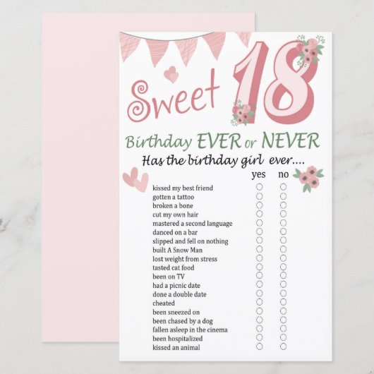 18e verjaardag ooit of nooit (Voorkant / Achterkant)