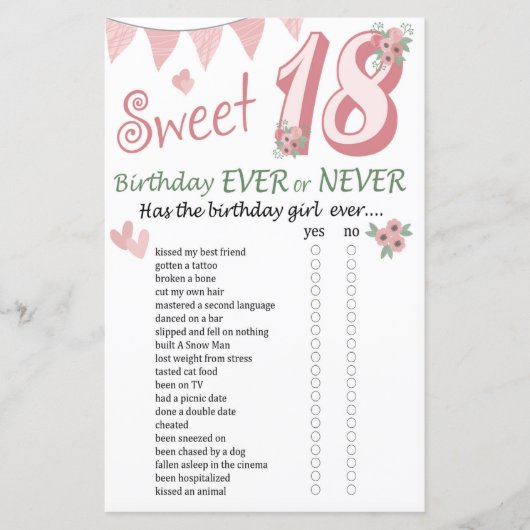 18e verjaardag ooit of nooit (Voorkant)