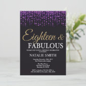 18e verjaardag Paars en goudglitter Kaart (Staand voorkant)