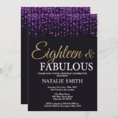 18e verjaardag Paars en goudglitter Kaart (Voorkant / Achterkant)