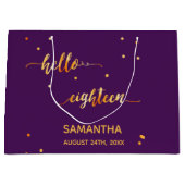 18e verjaardag paars goud hallo 18 scriptnaam groot cadeauzakje (Voorkant)