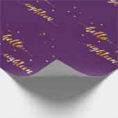 18e verjaardag paars goud hallo 18 typografie cadeaupapier (Hoek)