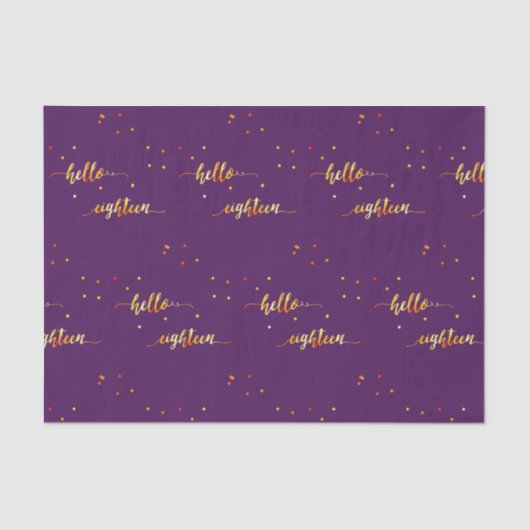 18e verjaardag paars goud hallo 18 typografie tissuepapier (Voorkant)