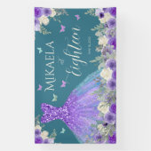 18e Verjaardag Paarse Bloemen Banner (Verticaal)