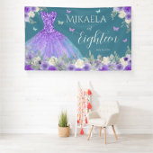 18e Verjaardag Paarse Bloemen Banner (Insitu)