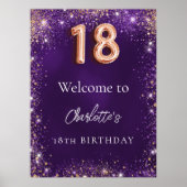 18e verjaardag paarse glitter schittert welkom poster (Voorkant)