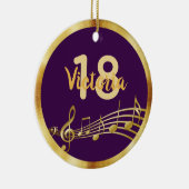 18e verjaardag paarse gouden muzieknoten naam meis keramisch ornament (Rechts)