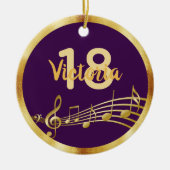 18e verjaardag paarse gouden muzieknoten naam meis keramisch ornament (Voorkant)