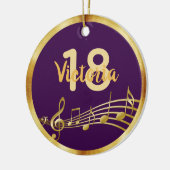 18e verjaardag paarse gouden muzieknoten naam meis keramisch ornament (Links)