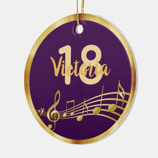 18e verjaardag paarse gouden muzieknoten naam meis keramisch ornament (Links)