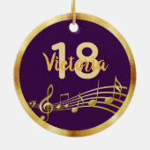 18e verjaardag paarse gouden muzieknoten naam meis keramisch ornament (Achterkant)