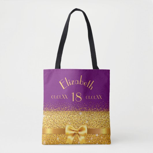 18e verjaardag paarse goudsparkle tote bag (Voorkant)