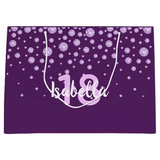 18e verjaardag paarse monogram naam diamanten groot cadeauzakje (Voorkant)