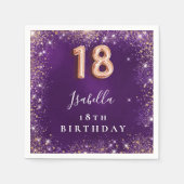 18e Verjaardag paarse roos Gouden Sparkles Naam Servet (Voorkant)