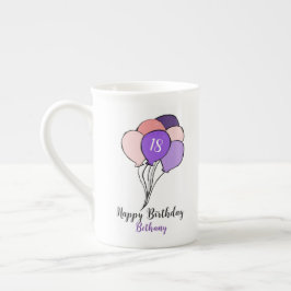 18e verjaardag paarse & roze bundel ballonnen porselein kop
