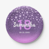 18e verjaardag paarse roze glitter naam papieren bordje (Voorkant)