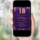 18e Verjaardag paarse rozen gouden fonkelingen Kaart