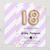 18e verjaardag - Paarse strepen gouden ballonnen Kaart (Voorkant / Achterkant)
