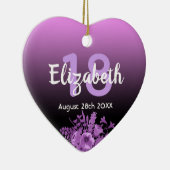 18e verjaardag paarse zwarte florale naam keramisch ornament (Rechts)