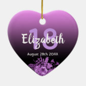 18e verjaardag paarse zwarte florale naam keramisch ornament (Achterkant)