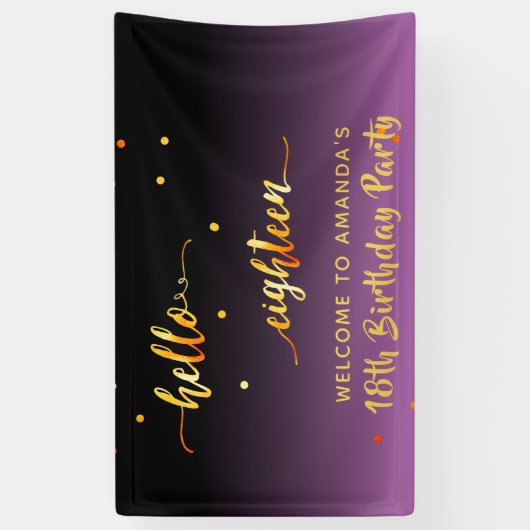 18e verjaardag paarse zwarte hallo 18 scriptnaam spandoek (Verticaal)
