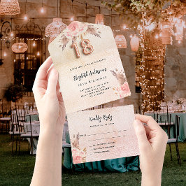 18e verjaardag pampas gras roze roos florals RSVP All In One Uitnodiging