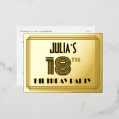 18e verjaardag partij ~ Art Deco Style "18" + naam Folie Uitnodiging Briefkaart (Voorkant / Achterkant)