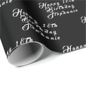 18e verjaardag Party Naam Zwart Modern Patroon Cadeaupapier (Rol Hoek)
