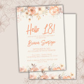 18e Verjaardag Party Perzik Beige Ivoor Bloemen Kaart