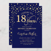 18e verjaardag Party uitnodiging - Gold Navy Blue (Voorkant / Achterkant)