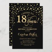 18e verjaardag Party uitnodiging - Goud Zwart (Voorkant / Achterkant)