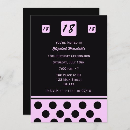 18e verjaardag Party uitnodiging Modern 18 in roze (Voorkant / Achterkant)