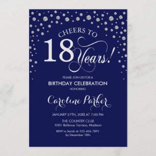 18e verjaardag Party uitnodiging - Silver Navy Blu