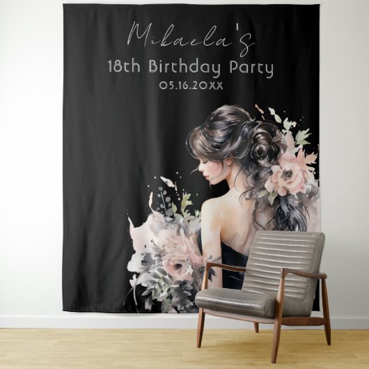 18e verjaardag Photo Booth Achtergrond Tapestry Wandkleed (In situ)