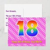 18e verjaardag: Pink Stripes & Hearts, Rainbow 18 Briefkaart (Voorkant / Achterkant)