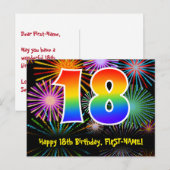 18e verjaardag – Plezierig vuurwerkpatroon + Regen Briefkaart (Voorkant / Achterkant)