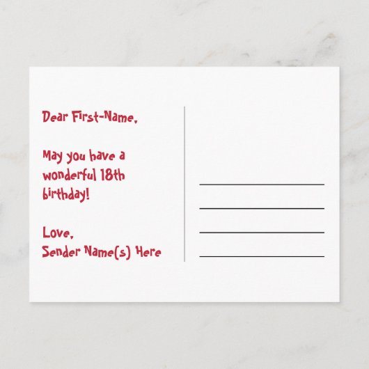 18e verjaardag – Plezierig vuurwerkpatroon + Regen Briefkaart (Achterkant)