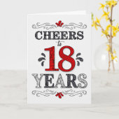 18e verjaardag Proost in rood wit zwart patroon Kaart (Gele Bloem)