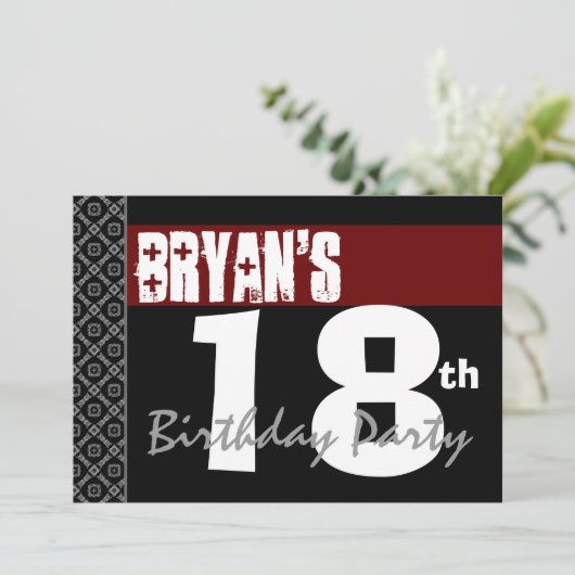 18e verjaardag Red Black and White voor hem Kaart (Staand voorkant)