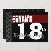 18e verjaardag Red Black and White voor hem Kaart (Voorkant / Achterkant)