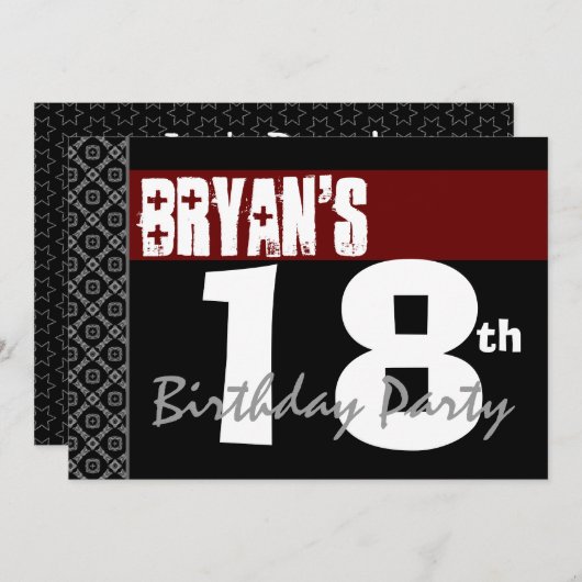 18e verjaardag Red Black and White voor hem Kaart (Voorkant / Achterkant)