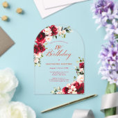 18e Verjaardag Red Rose Pink Peony Bloemenboog Acryl Uitnodigingen (Insitu (Huwelijk))