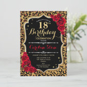 18e verjaardag - Red Roses Luipaard Print Kaart (Staand voorkant)