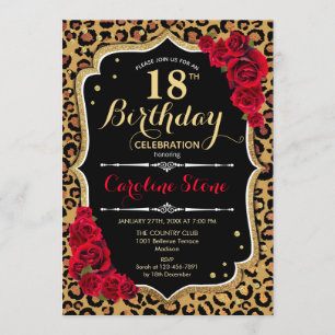 18e verjaardag - Red Roses Luipaard Print Kaart