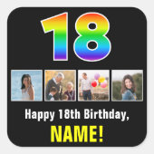 18e verjaardag: Regenboog "18"; Aangepaste Foto's  Vierkante Sticker (Voorkant)