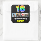 18e verjaardag: Regenboog "18"; Aangepaste Foto's  Vierkante Sticker (Tas)